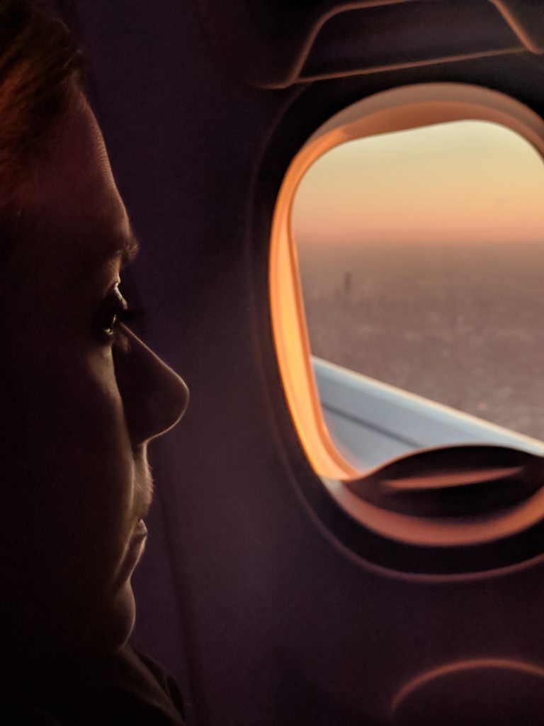 Landing in Chicago at sunset