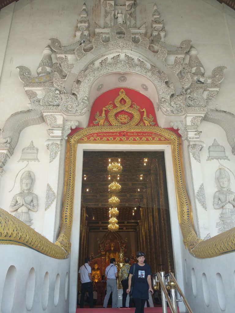 Entrance to one of the many ornate temples we visited. Note the soaring ceilings and chandeliers!