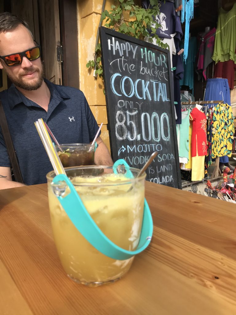 Our New Zealand friend Jai and a bucket of Pina Colada